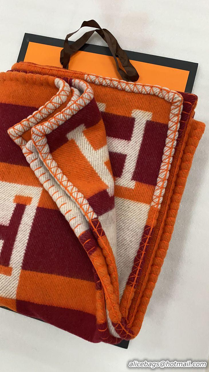 Good Product Hermes Wool Cashmere H Checker Blanket 180x135cm 81630 Orange