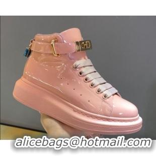 Grade Design Alexander McQueen Patent Leather Sneakers with Lock Charm 90905 Light Pink