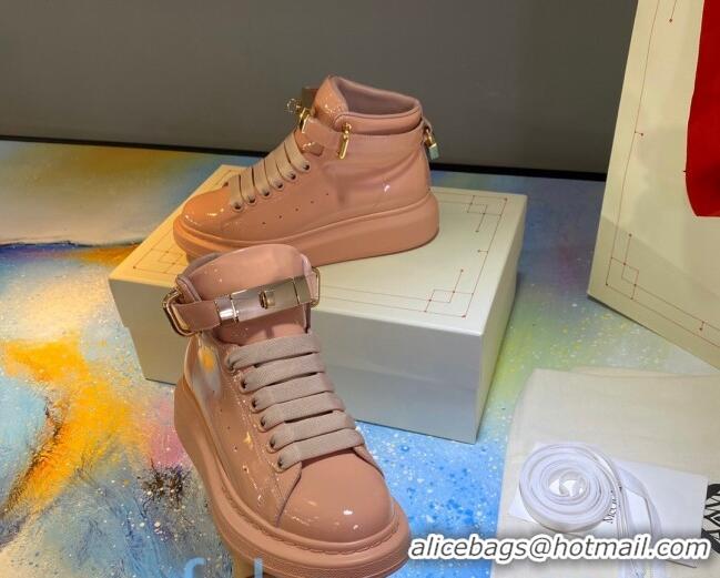 Grade Design Alexander McQueen Patent Leather Sneakers with Lock Charm 90905 Light Pink