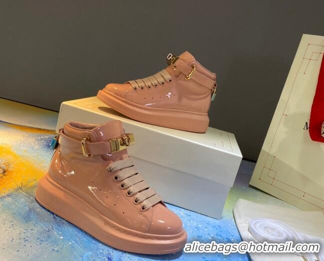 Grade Design Alexander McQueen Patent Leather Sneakers with Lock Charm 90905 Light Pink