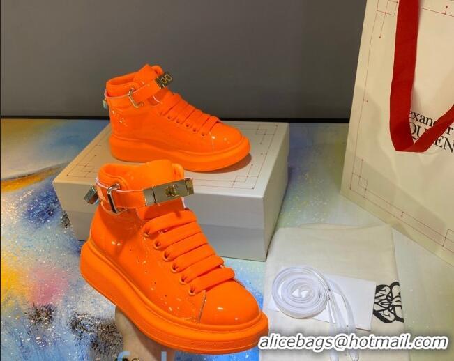 Affordable Price Alexander McQueen Patent Leather Sneakers with Lock Charm 90905 Orange