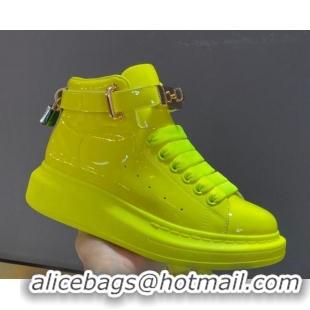 Classic Practical Alexander McQueen Patent Leather Sneakers with Lock Charm 90905 Yellow