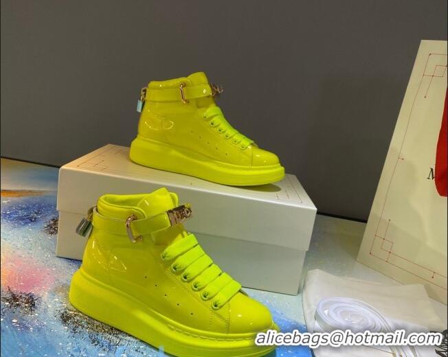 Classic Practical Alexander McQueen Patent Leather Sneakers with Lock Charm 90905 Yellow