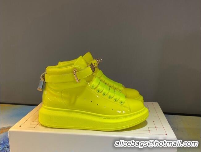 Classic Practical Alexander McQueen Patent Leather Sneakers with Lock Charm 90905 Yellow