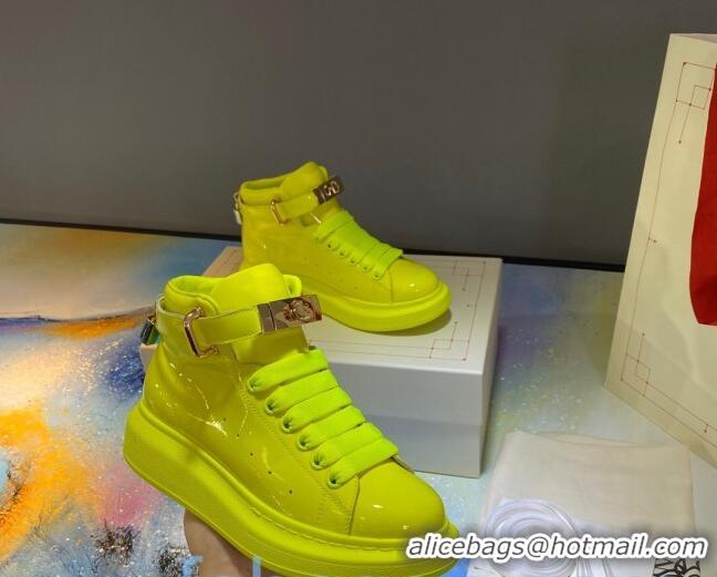 Classic Practical Alexander McQueen Patent Leather Sneakers with Lock Charm 90905 Yellow