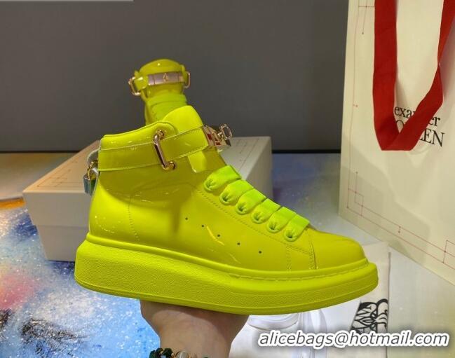 Classic Practical Alexander McQueen Patent Leather Sneakers with Lock Charm 90905 Yellow