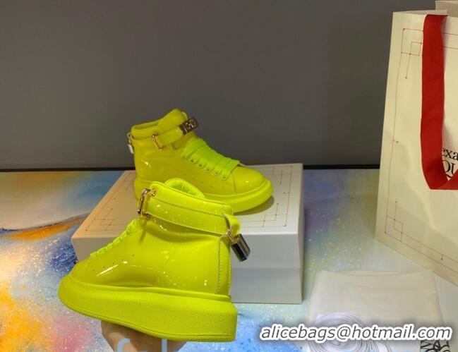 Classic Practical Alexander McQueen Patent Leather Sneakers with Lock Charm 90905 Yellow