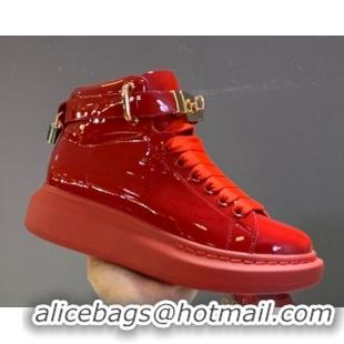 Low Price Alexander McQueen Patent Leather Sneakers with Lock Charm 90905 Red