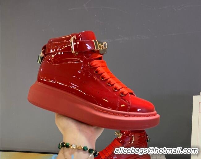 Low Price Alexander McQueen Patent Leather Sneakers with Lock Charm 90905 Red