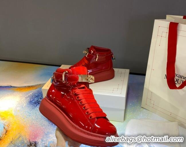 Low Price Alexander McQueen Patent Leather Sneakers with Lock Charm 90905 Red