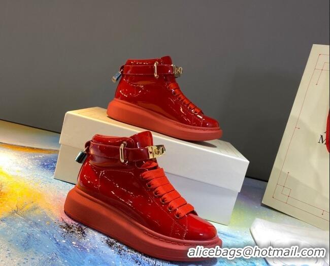 Low Price Alexander McQueen Patent Leather Sneakers with Lock Charm 90905 Red