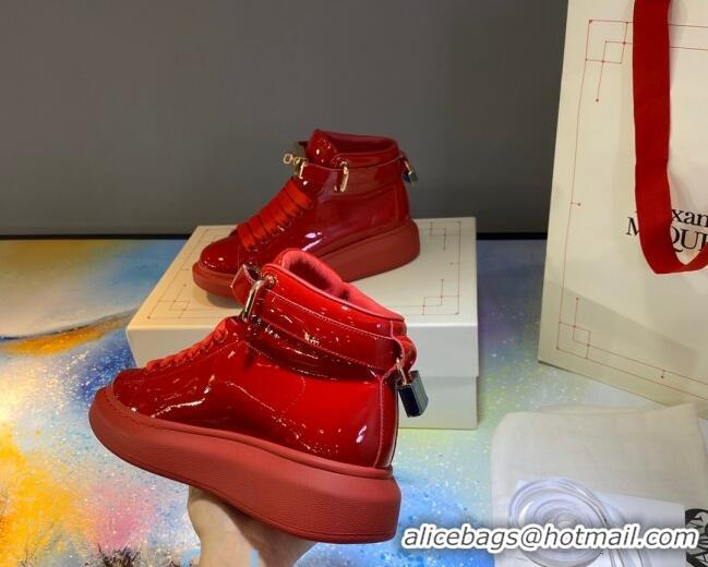 Low Price Alexander McQueen Patent Leather Sneakers with Lock Charm 90905 Red