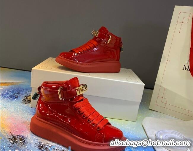 Low Price Alexander McQueen Patent Leather Sneakers with Lock Charm 90905 Red