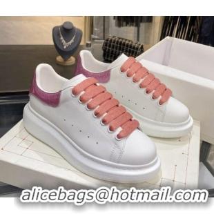 Low Cost Alexander Mcqueen White Silky Calfskin Sneaker 22211 Pink