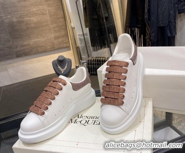 Hot Style Alexander Mcqueen White Silky Calfskin Sneaker 22211 Coffee Brown