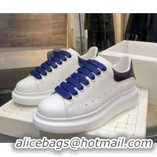  Luxury Cheap Alexander Mcqueen White Silky Calfskin Sneaker 22211 Royal Blue