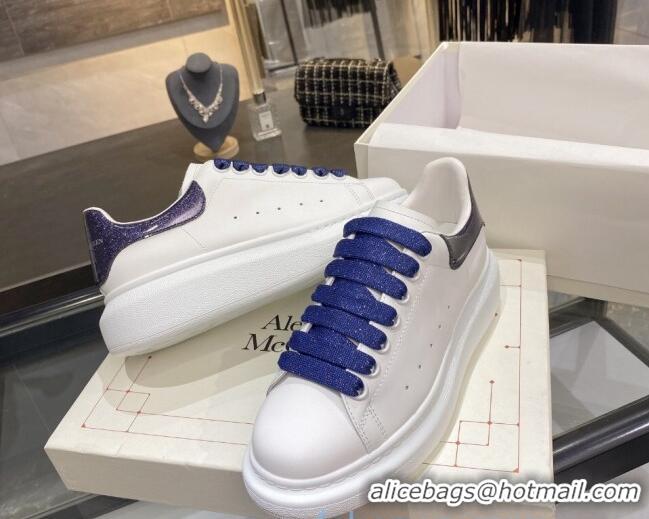  Luxury Cheap Alexander Mcqueen White Silky Calfskin Sneaker 22211 Royal Blue