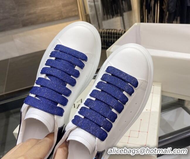  Luxury Cheap Alexander Mcqueen White Silky Calfskin Sneaker 22211 Royal Blue