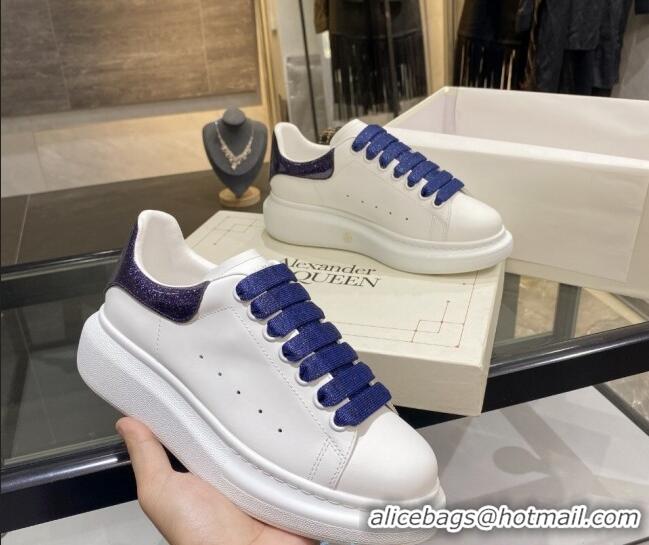  Luxury Cheap Alexander Mcqueen White Silky Calfskin Sneaker 22211 Royal Blue