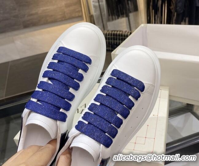  Luxury Cheap Alexander Mcqueen White Silky Calfskin Sneaker 22211 Royal Blue