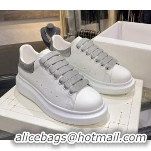 Most Popular Alexander Mcqueen White Silky Calfskin Sneaker 22211 Silver Grey