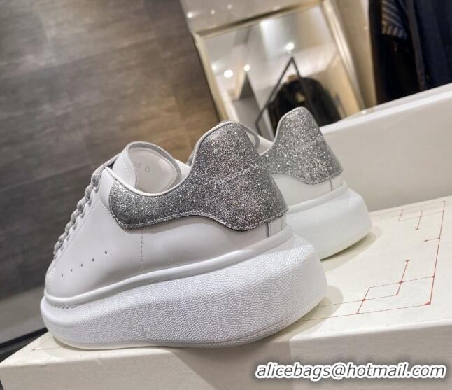 Most Popular Alexander Mcqueen White Silky Calfskin Sneaker 22211 Silver Grey