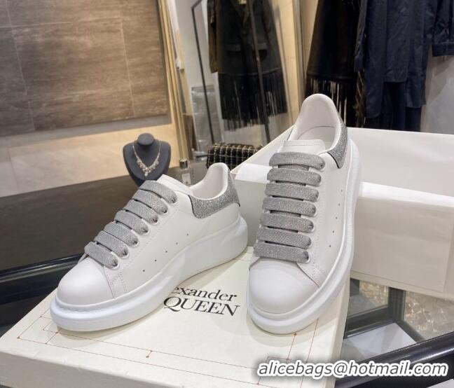 Most Popular Alexander Mcqueen White Silky Calfskin Sneaker 22211 Silver Grey