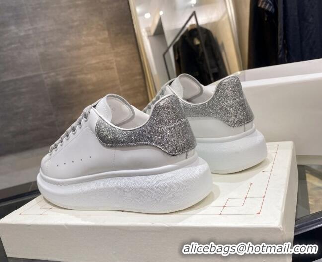 Most Popular Alexander Mcqueen White Silky Calfskin Sneaker 22211 Silver Grey