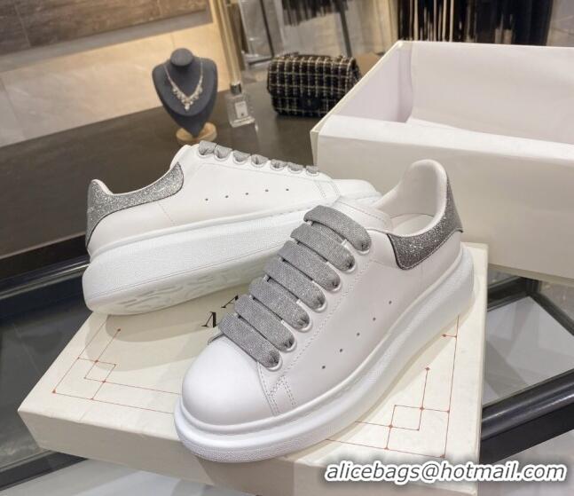 Most Popular Alexander Mcqueen White Silky Calfskin Sneaker 22211 Silver Grey