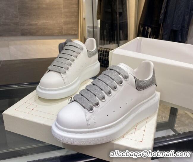 Most Popular Alexander Mcqueen White Silky Calfskin Sneaker 22211 Silver Grey