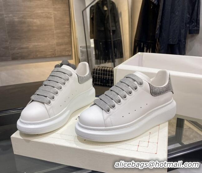 Most Popular Alexander Mcqueen White Silky Calfskin Sneaker 22211 Silver Grey