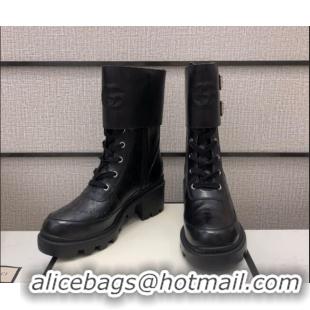 Most Popular Gucci GG Leather Boots With Front Buckle and 5cm Heel Black 110971