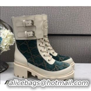 Good Product Gucci GG Velvet Boots With Front Buckle 110972 Deep Green