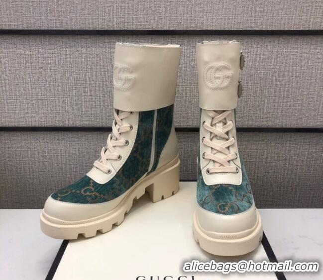 Good Product Gucci GG Velvet Boots With Front Buckle 110972 Deep Green