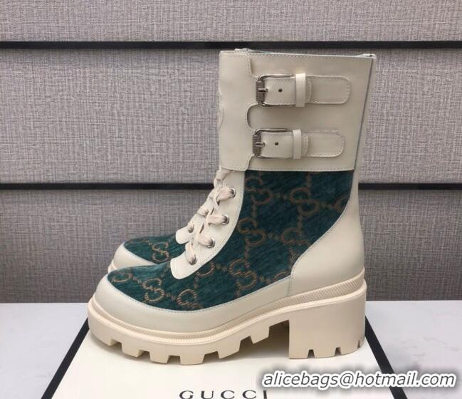 Good Product Gucci GG Velvet Boots With Front Buckle 110972 Deep Green