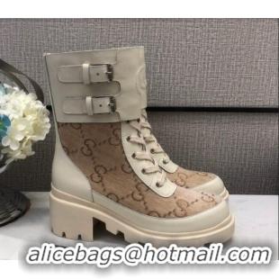 Lowest Cost Gucci GG Velvet Boots With Front Buckle and 5cm Heel Beige 110973