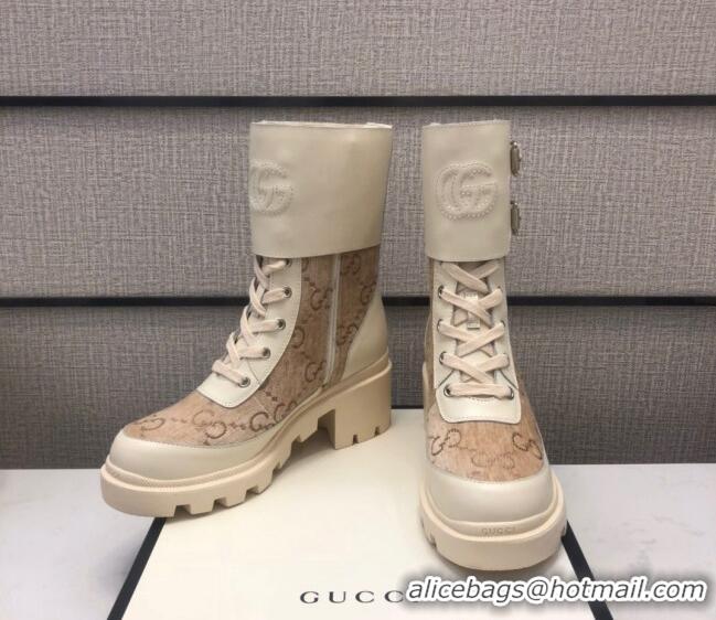 Lowest Cost Gucci GG Velvet Boots With Front Buckle and 5cm Heel Beige 110973