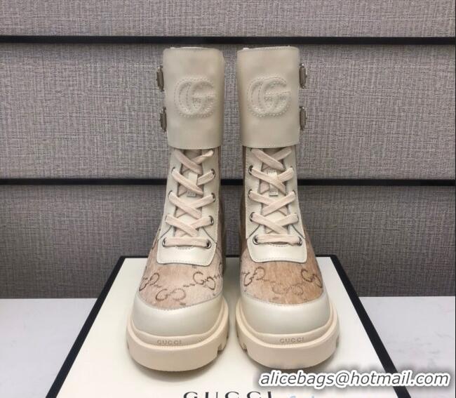 Lowest Cost Gucci GG Velvet Boots With Front Buckle and 5cm Heel Beige 110973