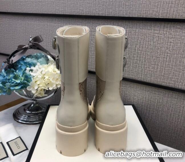 Lowest Cost Gucci GG Velvet Boots With Front Buckle and 5cm Heel Beige 110973