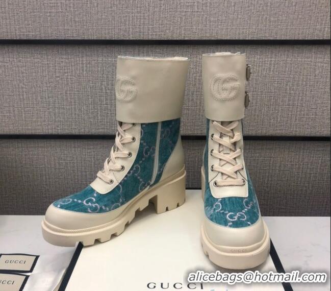 Top Quality Gucci GG Velvet Boots With Front Buckle and 5cm Heel 110973 Blue