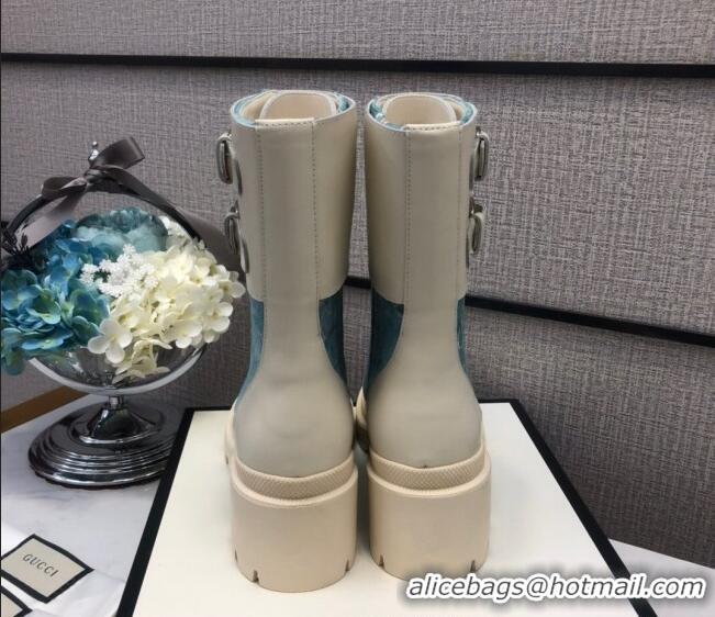 Top Quality Gucci GG Velvet Boots With Front Buckle and 5cm Heel 110973 Blue