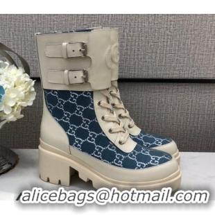 Popular Style Gucci GG Fabric Boots With Front Buckle and 5cm Heel 110966 Blue