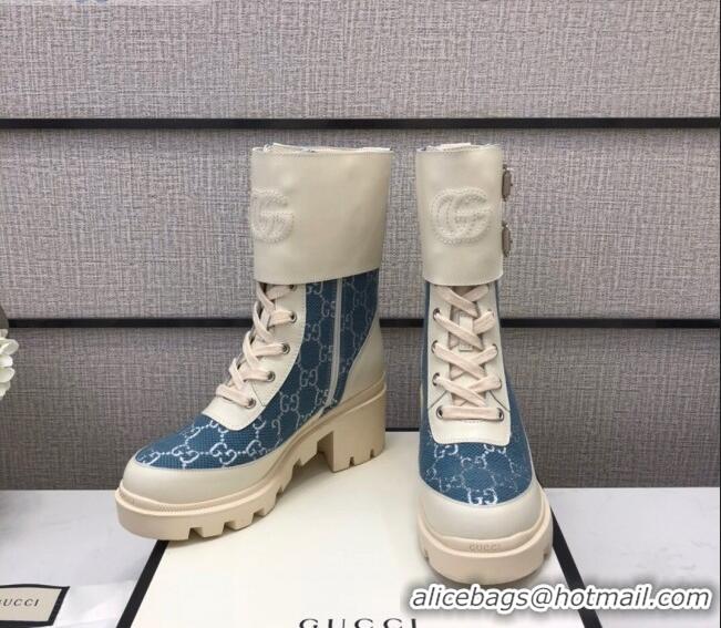 Popular Style Gucci GG Fabric Boots With Front Buckle and 5cm Heel 110966 Blue