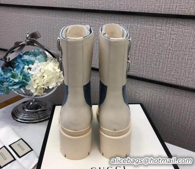 Popular Style Gucci GG Fabric Boots With Front Buckle and 5cm Heel 110966 Blue