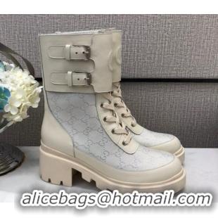 Good Quality Gucci GG Fabric Boots With Front Buckle and 5cm Heel 110966 White