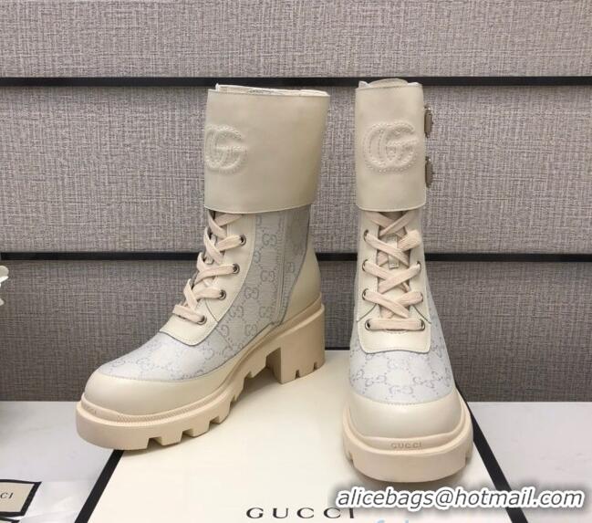 Good Quality Gucci GG Fabric Boots With Front Buckle and 5cm Heel 110966 White