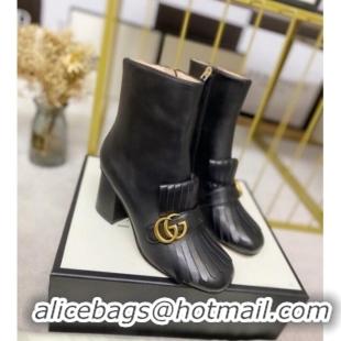 Top Quality Gucci Leather Ankle Boot With Double G Hardware and Fringe 110978 Black