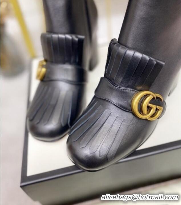 Top Quality Gucci Leather Ankle Boot With Double G Hardware and Fringe 110978 Black