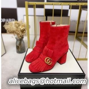 Top Quality Gucci Leather Ankle Boot With Double G Hardware and Fringe 110978 Red