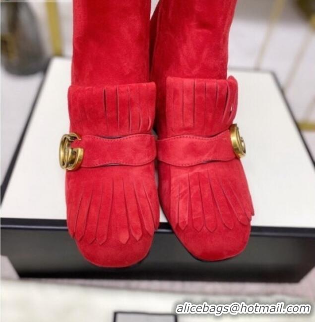 Top Quality Gucci Leather Ankle Boot With Double G Hardware and Fringe 110978 Red